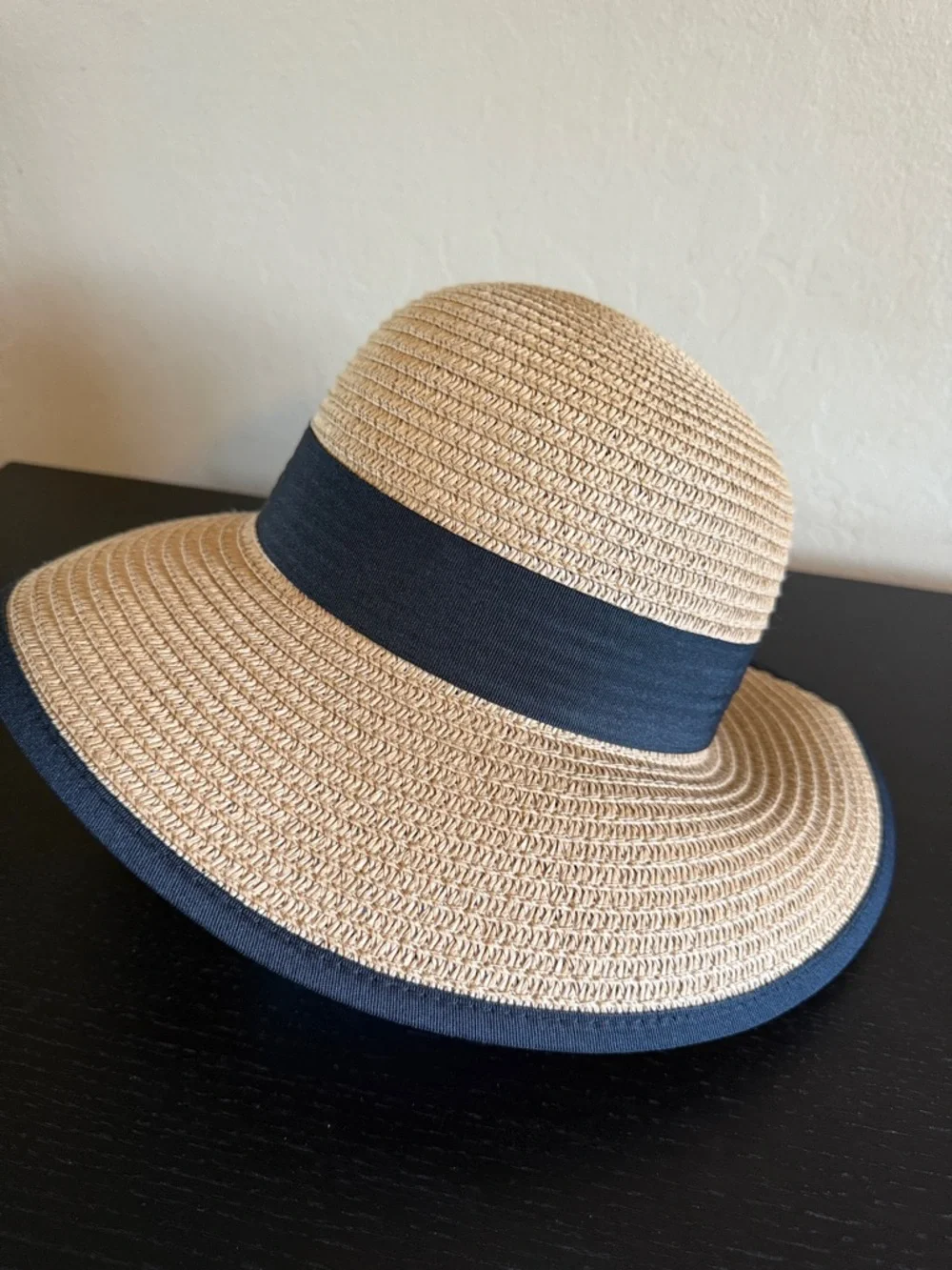 Magid Straw Sun Hat Tan/Natural with Black Ribbon Trim Bow OS New no tag